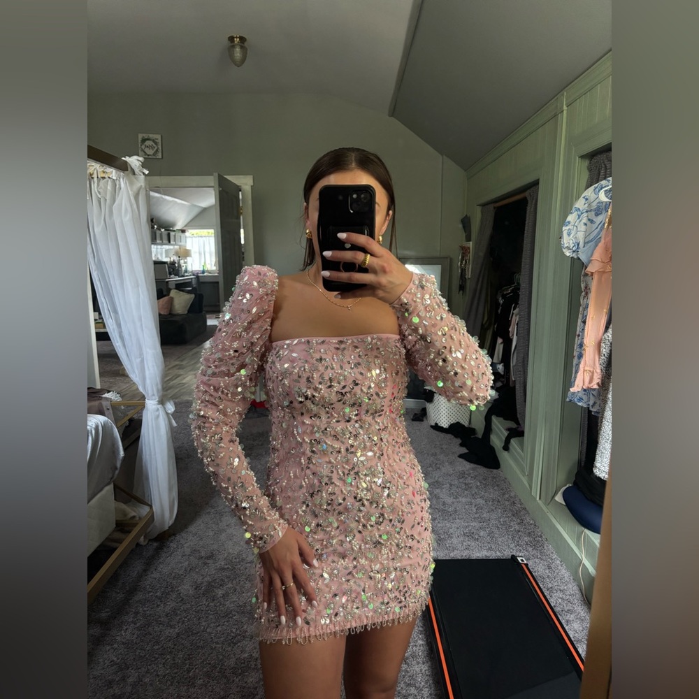 ASOS LUXE Pink Sequin Embellished Mini Dress - Picture 6 of 8